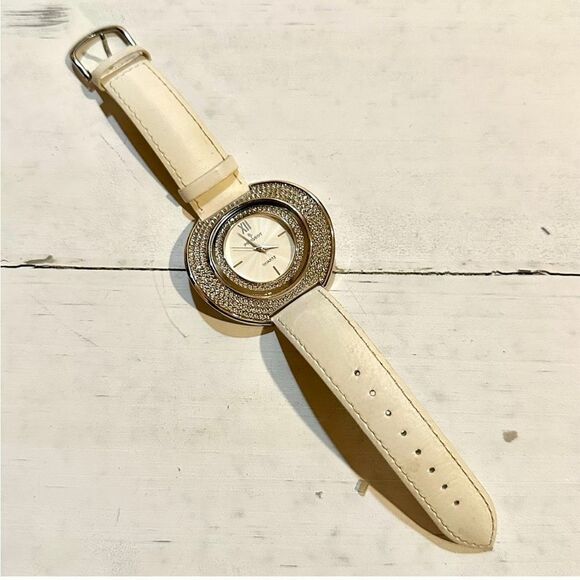 Peugeot couture crystal silver tone watch with leather band main image 6